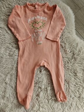 Baby Girl Footed Pajamas 6-12 Months Peach Mamie Grandma Love 🩷